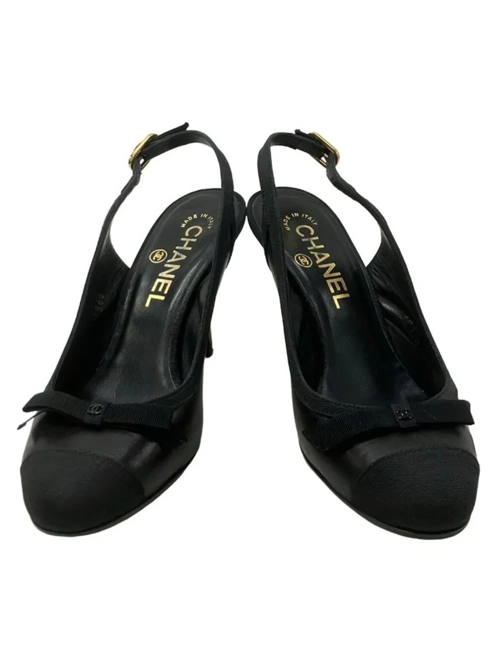 Chanel Sandals Black Ribbon CC Logo Lambskin